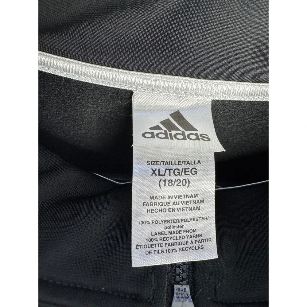 Adidas Boys XL 18/20 Track Jacket Black White 3 Stripe Full Zip Athletic Logo